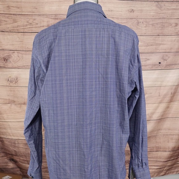 PRONTO UOMO BLUE PLAID LONG SLEEVE BUTTON DOWN SHIRT MENS SIZE XL - Picture 5 of 7